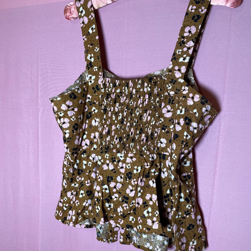 Who What Wear - Linen belted button-front peplum top